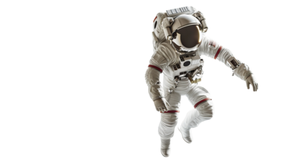 Lonely astronaut, white background, astronaut flight, space walk
