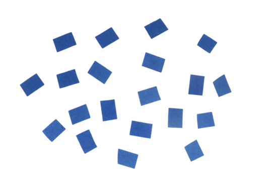 Squared colorful confetti on blue isolated on a transparent background