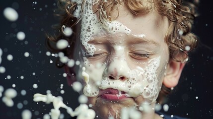 Image of a child's face covered with milk