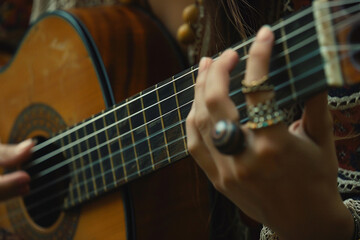 Obraz premium Close up cropped image of hands playing music instrument made by generative ai technology