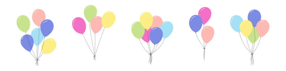 Balloon icon with red and blue colors. Simple rope string and outline. Round balloons for birthday party. Flat vector illustration on white background.