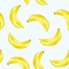 Watercolor banana background. Seamless pattern with banana fruits. Colorful wallpaper vector.