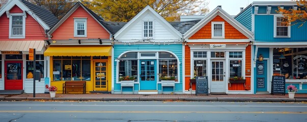 Charming Main Street Facades Juxtaposed with Global Retail Presence in Small Town America