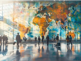 Diverse Travelers Converge at Cosmopolitan International Airport Showcasing the Impacts of Globalization