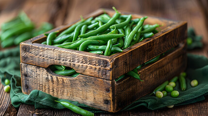 green beans in a wooden box - Powered by Adobe