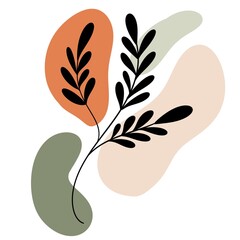 illustration of a leaf branch twig leaves foliage abstract orange green shapes in background