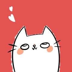 cat with red heart background looking at hearts kids cute art