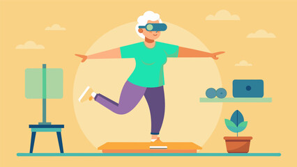 A senior community center offering VR balance training as part of their fitness program catering to the needs of their aging population.. Vector illustration