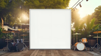 Blank Whiteboard with Drums in the Background