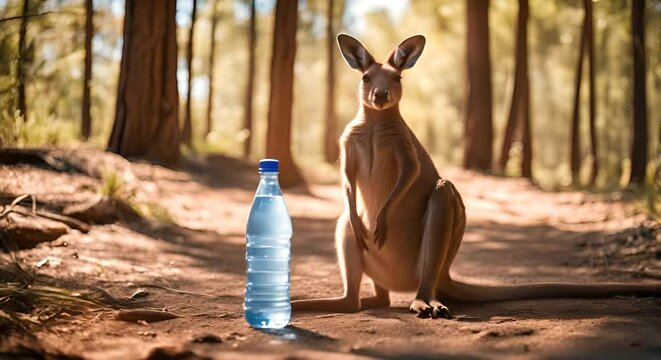 Kangaroo with water bottle.	
