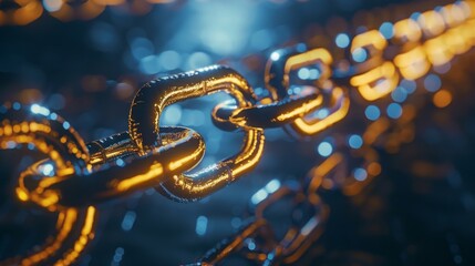 Obraz premium A detailed view of a chain with colorful lights glowing in the background.