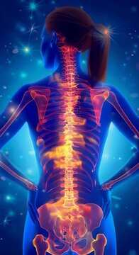 An Illustration of female back pain on a blue background