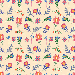 Fototapeta premium Floral seamless pattern in boho style. Vector illustration for fabric, wrapping paper, packaging, cover, case