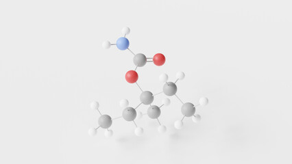 emylcamate molecule 3d, molecular structure, ball and stick model, structural chemical formula muscle relaxant