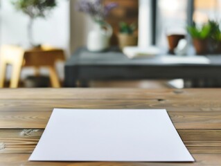 A blank piece of paper on table, focus on paper