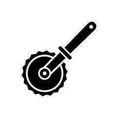 Pizza cutter knife icon steel kitchenware silver cooking equipment in flat style. Kitchen cutter icon for pizza sharp blade cook