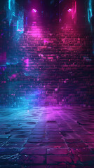 Brick wall and neon lights background