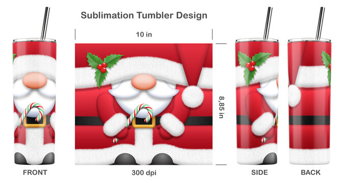 Funny Christmas Santa Claus. Sublimation design for 20 oz skinny tumbler. Sublimation illustration. Seamless from edge to edge. Full tumbler wrap.