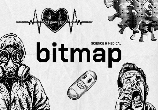 Science And Medical Dithering Bitmap Shapes Bundle With Generative AI