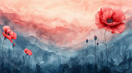 watercolor painting, with carnation flower portuguese revolution, with barely visible elements in van gogh style, --ar 16:9 --style raw --stylize 750
