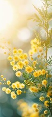 Sunny Yellow Mimosa Flowers in Glass Vase Indoors