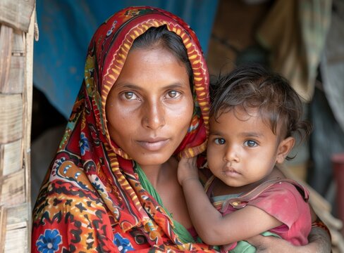 A Rohingya woman and her child in a refugee camp in Bangladesh