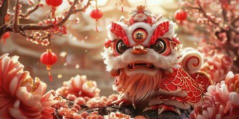 Chinese New Year Lion Dance Costume in Spring
