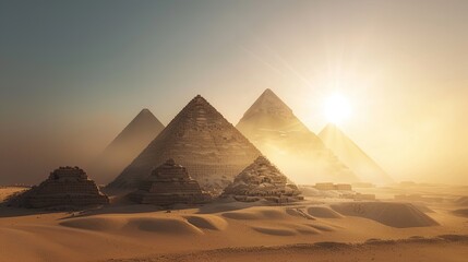 The Pyramids of Giza under a bright sun 