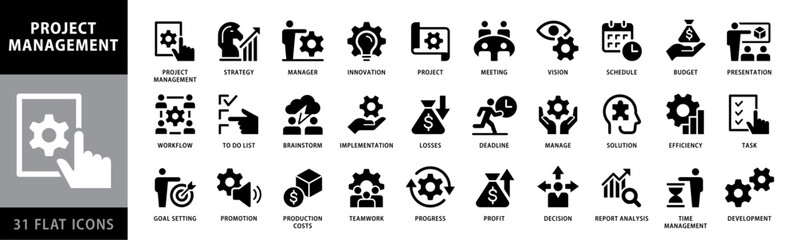 Project management. Set of project management icons. Vector illustration