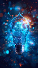 Light bulb flashing on digital technology background for business concept and innovation concept