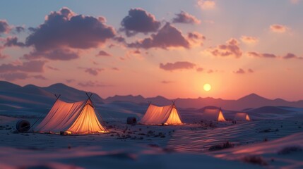 Camping in the Desert Under the Setting Sun