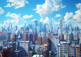 Obraz premium A cityscape of a large American city with many skyscrapers.