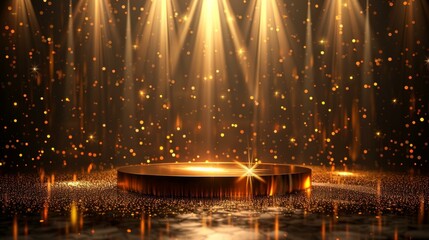 Golden Stage with Spotlights and Glitter