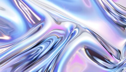 Obraz premium An abstract background depicting liquid metal with a chrome finish, showing a silver gradient and iridescent hues that create a modern and sleek visual texture