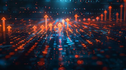 Red Arrows Rising Up From a Circuit Board