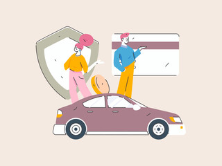 Naklejka premium Buy insurance for car flat character vector concept operation illustration 