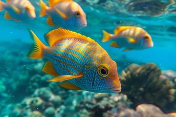 Striped Sergeant Fish Schooling in a Tropical Coral Reef