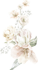 White Floral Bouquet Cream Pastel Watercolor Elegant Wedding Frame