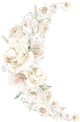 White Floral Bouquet Cream Pastel Watercolor Elegant Wedding Frame