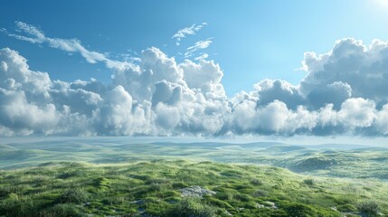 Green rolling hills under a blue sky with white clouds - Powered by Adobe