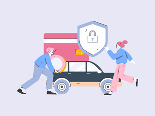 Buy insurance for car flat character vector concept operation illustration
