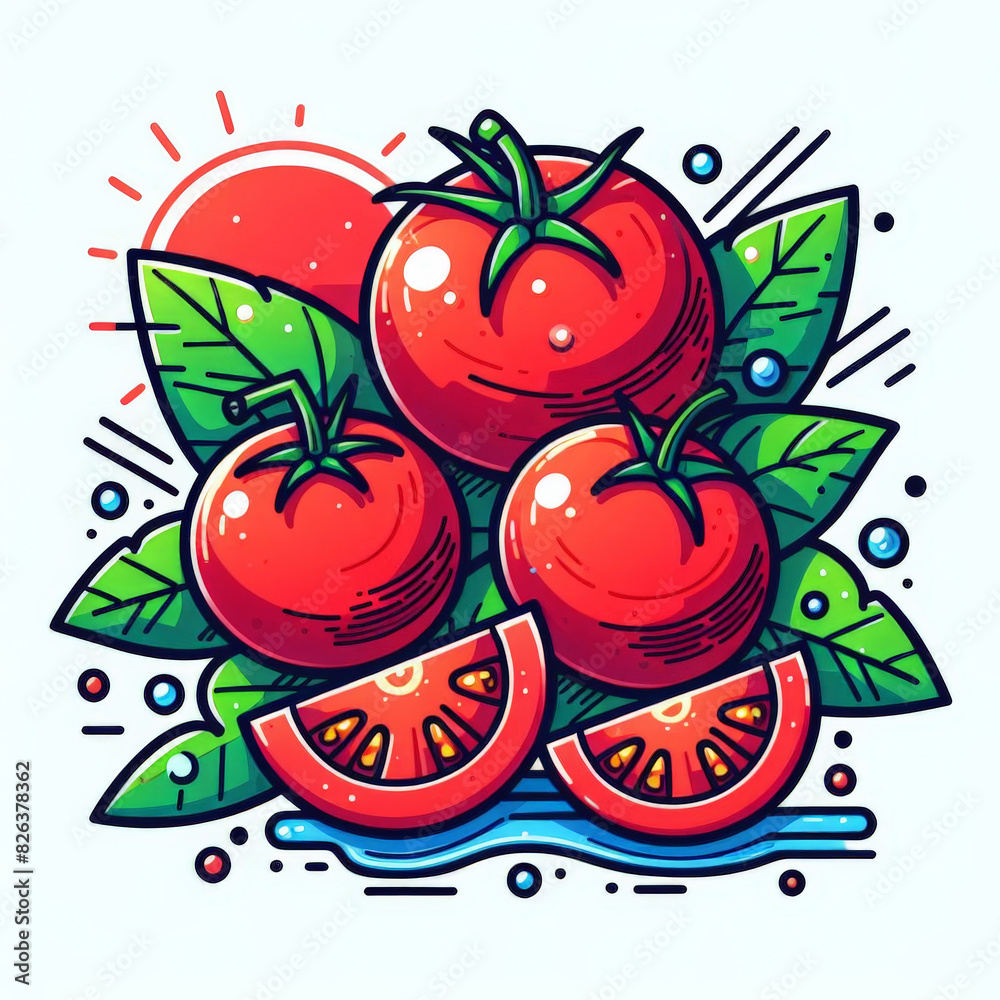 Poster a cluster of ripe red tomatoes piled on a clean white surface