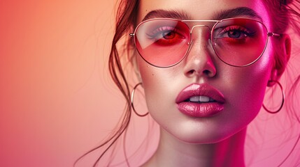 Colorful Dazzle Background: Fashionable Female Model's Portrait, Vibrant and Glamorous