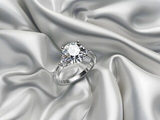 Elegant Diamond Ring Nestled in Luxurious Silk Backdrop Embodying Sophistication