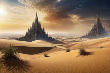 Earthly punishment in the desert. Fantasy background.