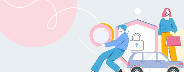 Buy insurance for car flat character vector concept operation illustration
