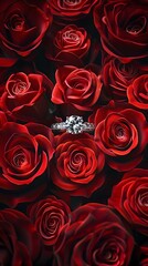 Exquisite Diamond Ring Amidst Vibrant Red Rose Bouquet