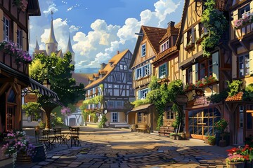 Fototapeta premium A picturesque town square in Europe.