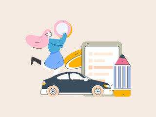 Buy insurance for car flat character vector concept operation illustration
