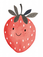 Fototapeta premium Cute simple illustration of a cute red strawberry character in a pastel color, white background